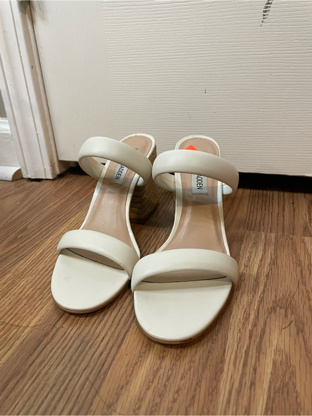 Steve Madden Cream Double-Strap Block Heel Sandals
